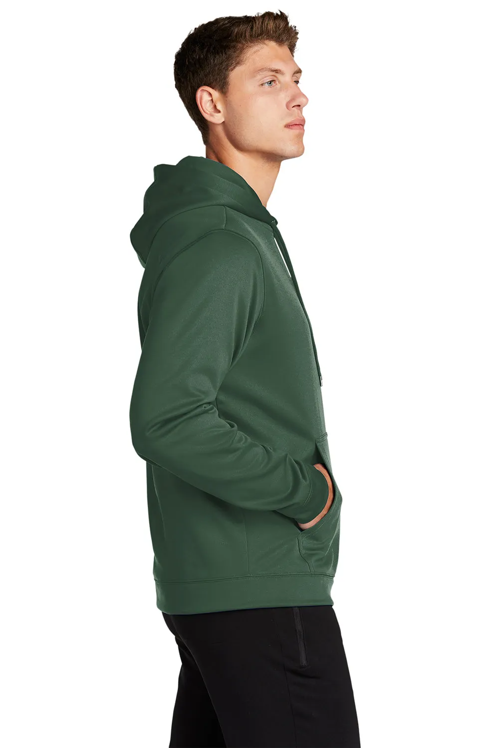 Sport-Tek Mens Sport-Wick Moisture Wicking Fleece Hooded Sweatshirt Hoodie w/ Pouch Pocket - Forest Green