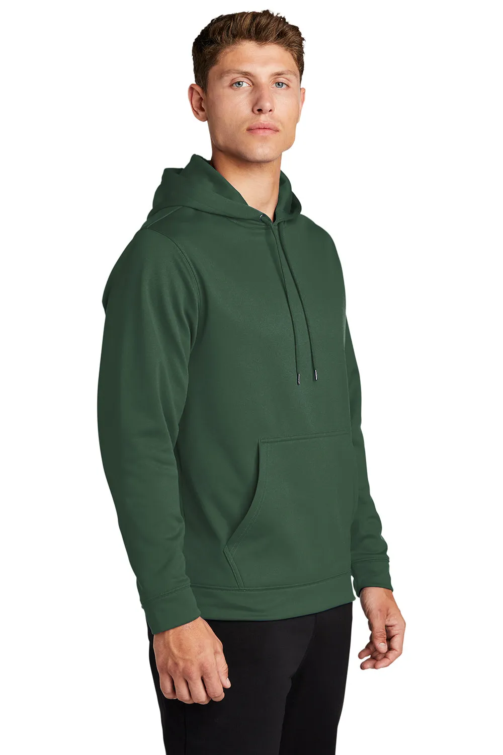 Sport-Tek Mens Sport-Wick Moisture Wicking Fleece Hooded Sweatshirt Hoodie w/ Pouch Pocket - Forest Green