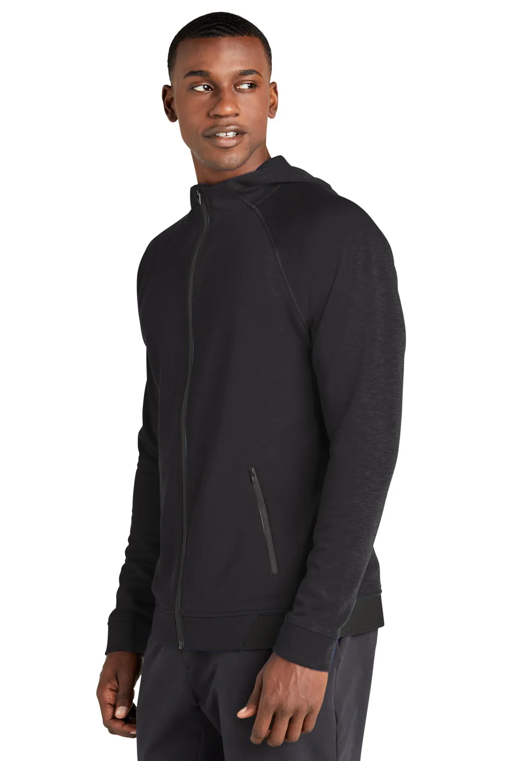 Sport-Tek Mens Strive PosiCharge Full Zip Hooded Sweatshirt Hoodie w/ Pockets - Black
