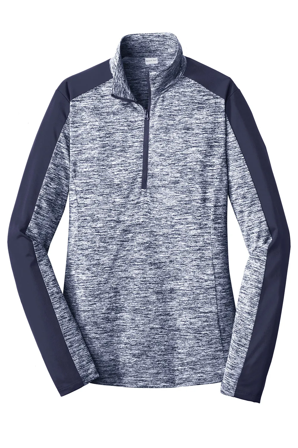 Sport-Tek Womens Electric Heather Moisture Wicking 1/4 Zip Sweatshirt - True Navy Blue Electric/True Navy Blue