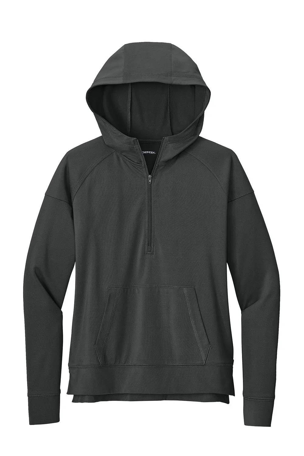 Sport-Tek Womens Sport-Wick Moisture Wicking 1/4 Zip Hooded Sweatshirt Hoodie w/ Pouch Pocket - Charcoal Grey