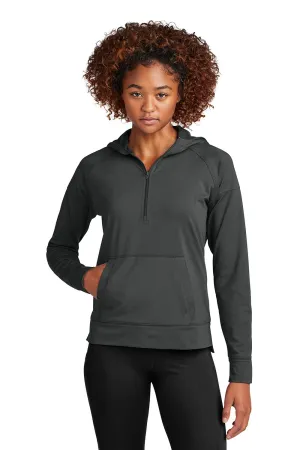 Sport-Tek Womens Sport-Wick Moisture Wicking 1/4 Zip Hooded Sweatshirt Hoodie w/ Pouch Pocket - Charcoal Grey