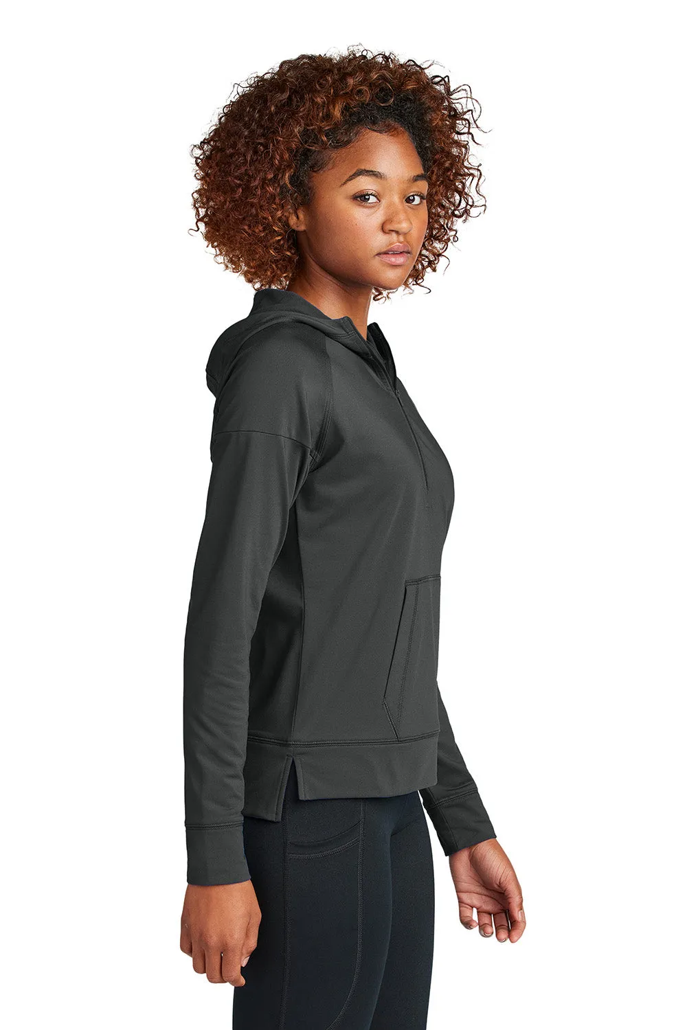 Sport-Tek Womens Sport-Wick Moisture Wicking 1/4 Zip Hooded Sweatshirt Hoodie w/ Pouch Pocket - Charcoal Grey
