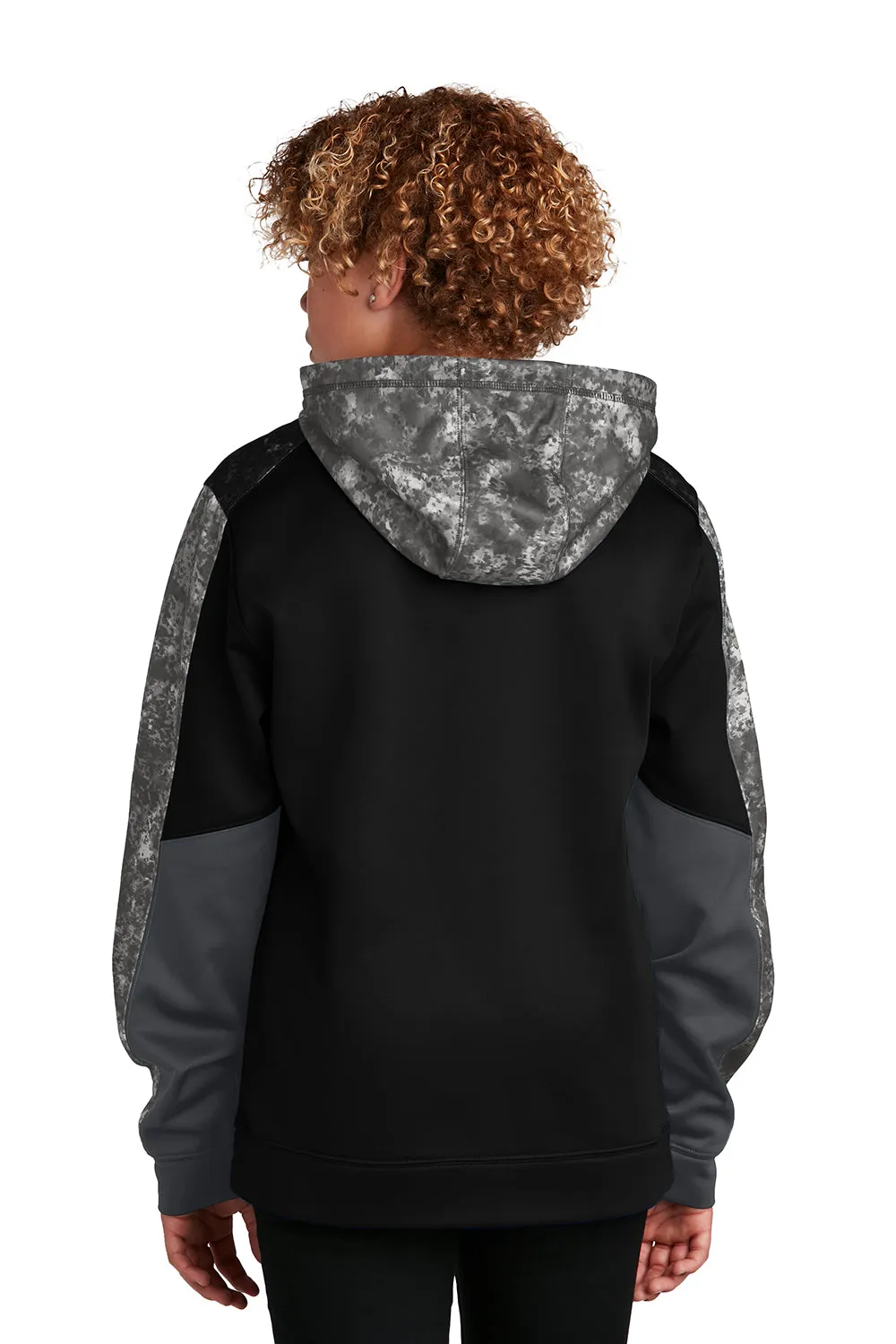 Sport-Tek Youth Sport-Wick Mineral Freeze Moisture Wicking Fleece Hooded Sweatshirt Hoodie w/ Pouch Pocket - Black