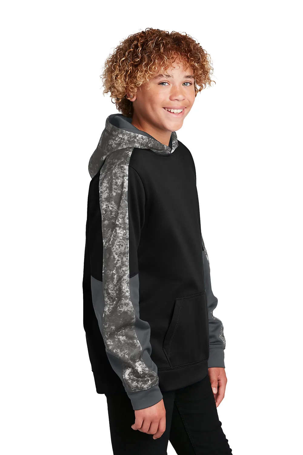 Sport-Tek Youth Sport-Wick Mineral Freeze Moisture Wicking Fleece Hooded Sweatshirt Hoodie w/ Pouch Pocket - Black