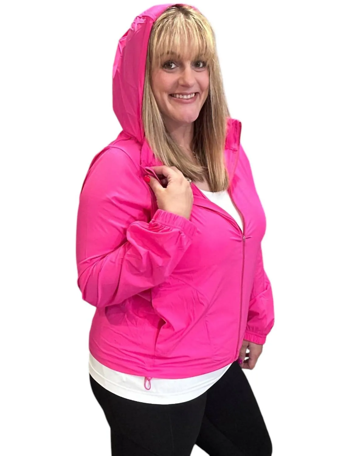 Stretch Long Sleeve Hoodie Jacket In Sonic Pink