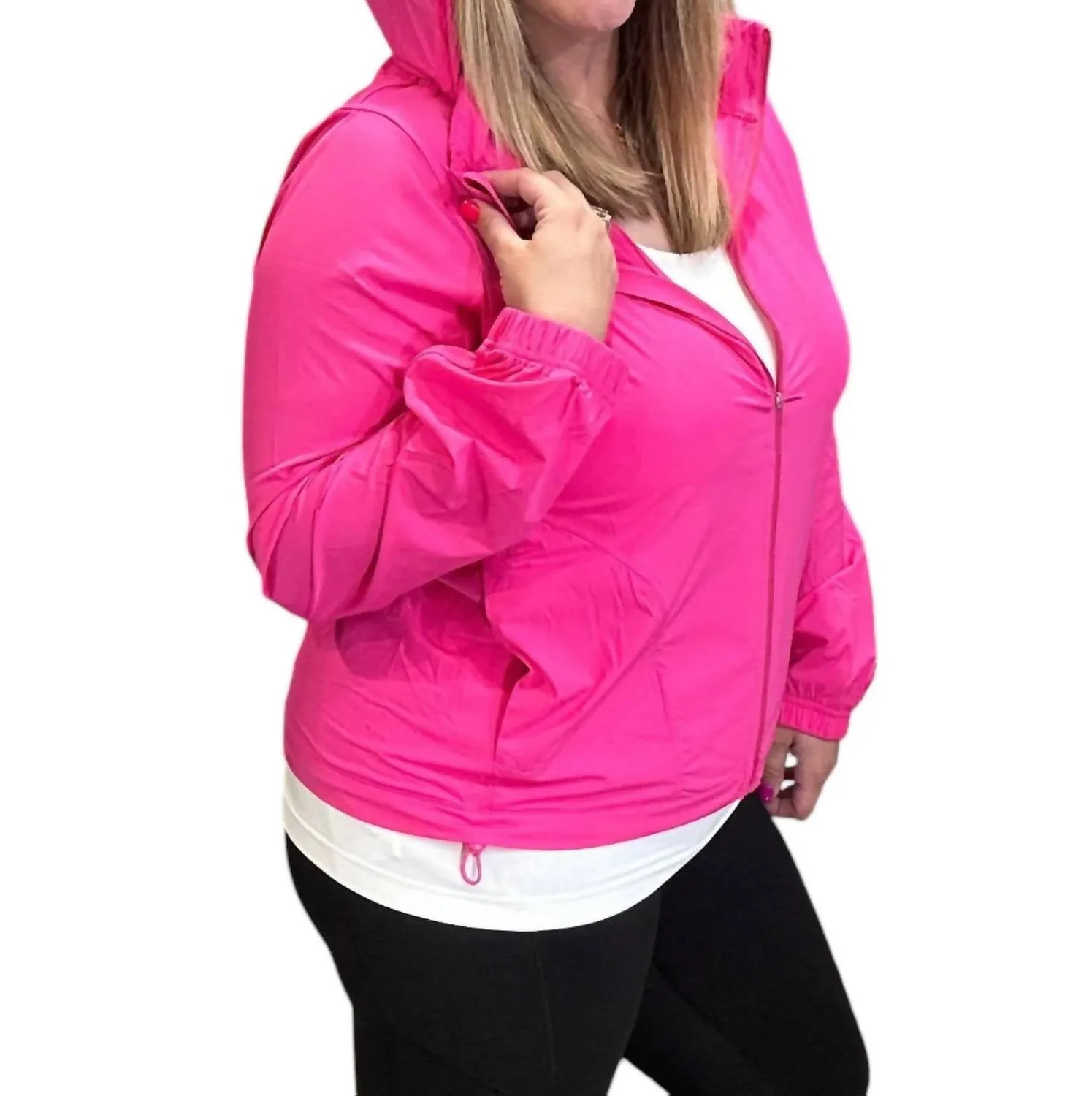 Stretch Long Sleeve Hoodie Jacket In Sonic Pink