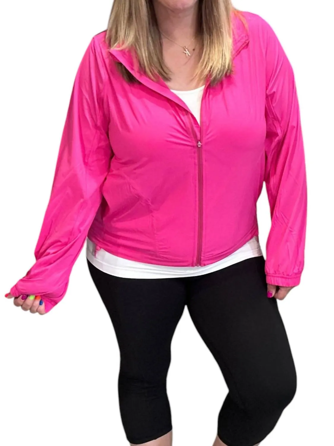 Stretch Long Sleeve Hoodie Jacket In Sonic Pink