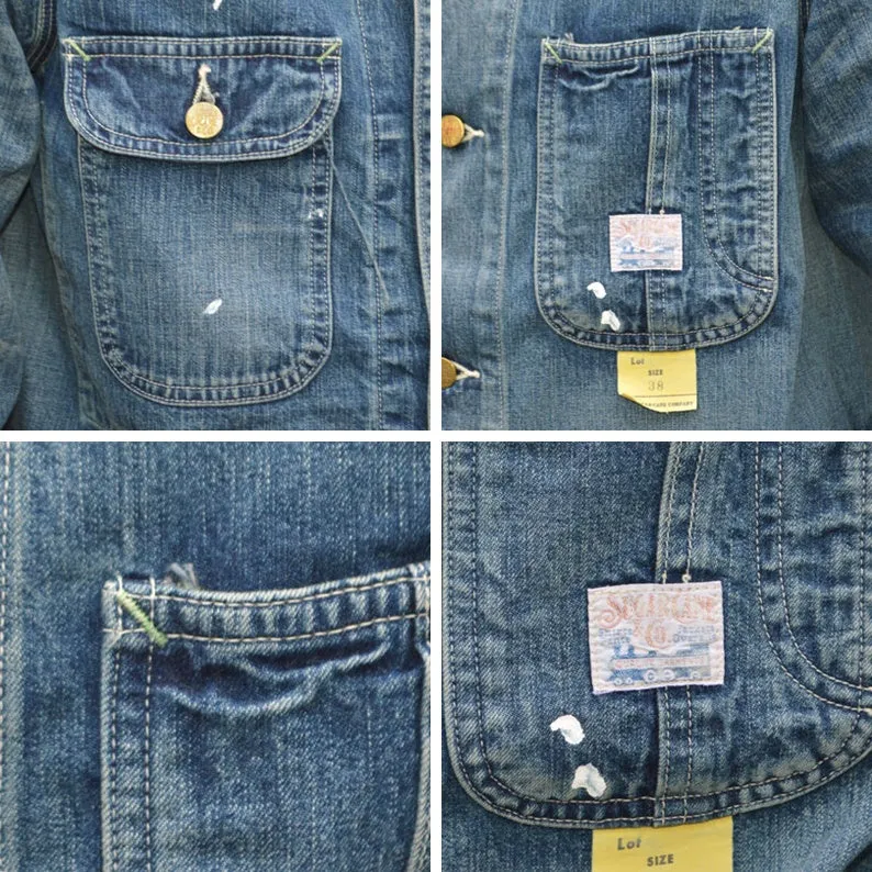 SUGAR CANE "SC15708" 11oz. Blue Denim Work Coat Aged Model