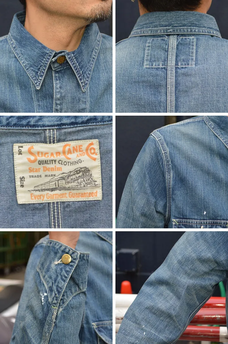 SUGAR CANE "SC15708" 11oz. Blue Denim Work Coat Aged Model