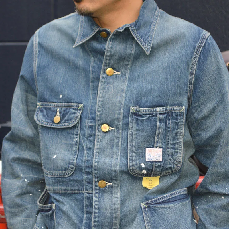 SUGAR CANE "SC15708" 11oz. Blue Denim Work Coat Aged Model