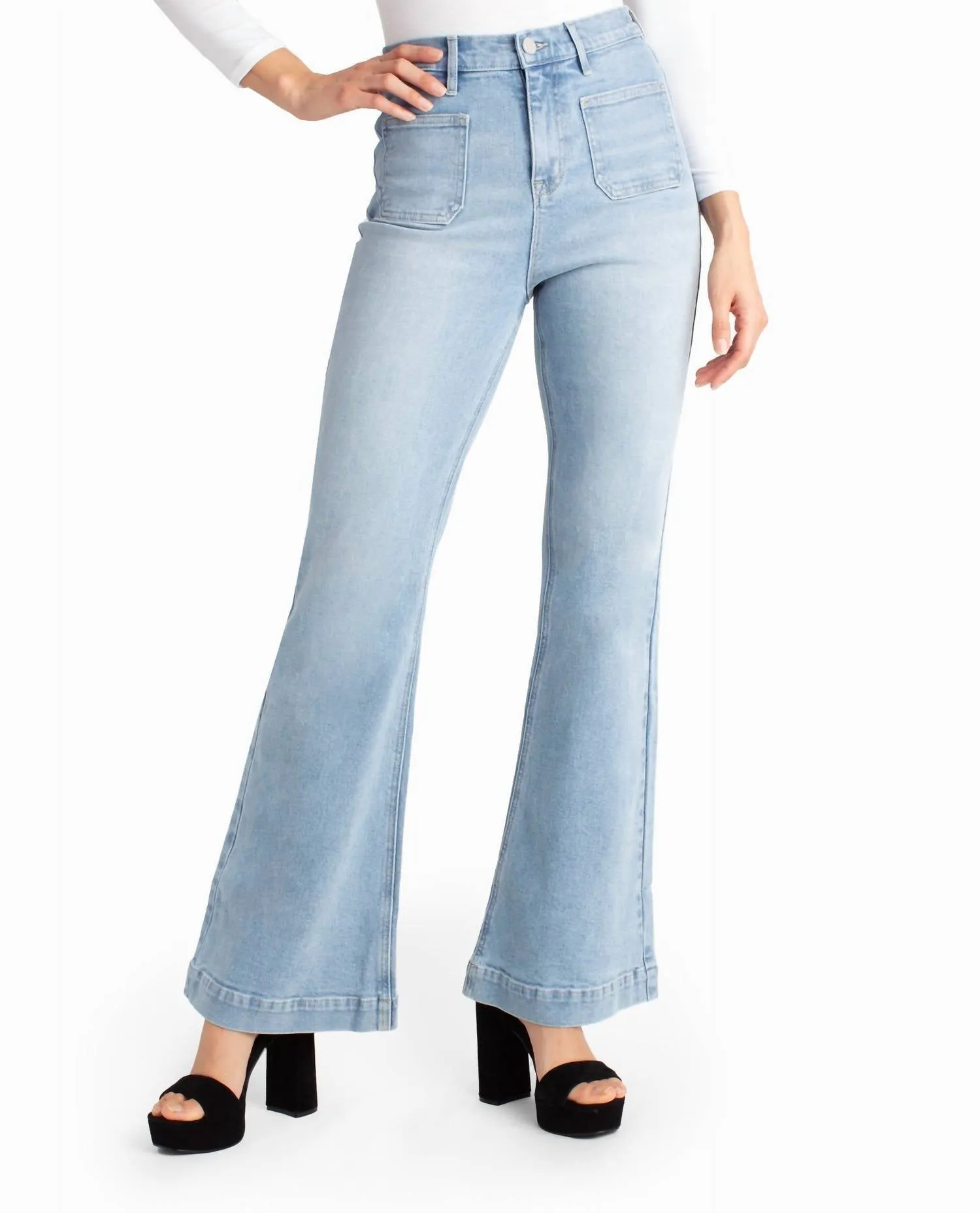 Sutton Place High Rise Flare Jean In Light Blue