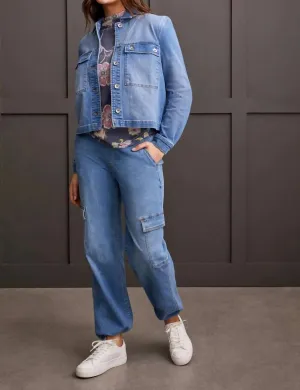 Textured Patch Pocket Casual Jacket In Blue Delight
