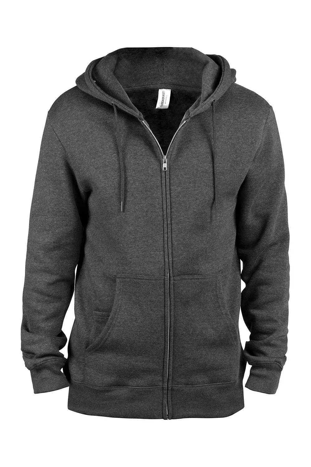 Threadfast Apparel Mens Ultimate Fleece Full Zip Hooded Sweatshirt Hoodie w/ Pockets - Heather Charcoal Grey