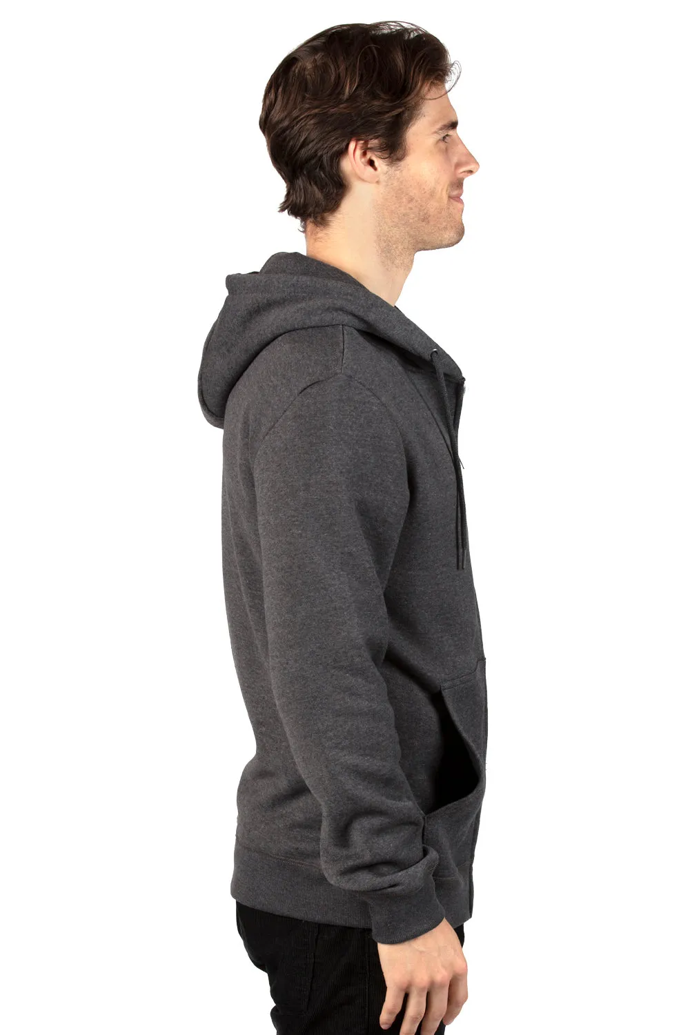 Threadfast Apparel Mens Ultimate Fleece Full Zip Hooded Sweatshirt Hoodie w/ Pockets - Heather Charcoal Grey