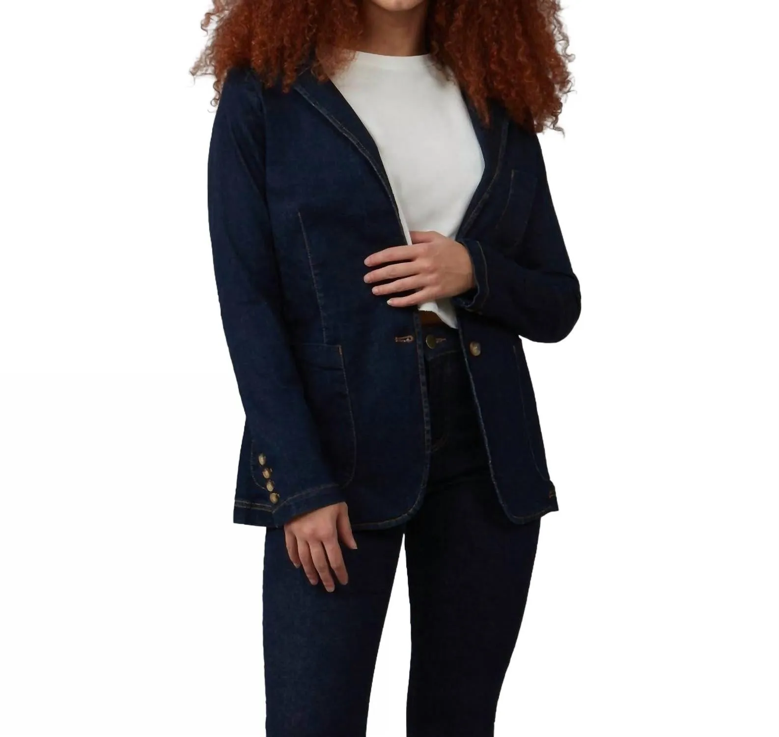 Tilly Drb Denim Blazer In Dk Rinse Blue