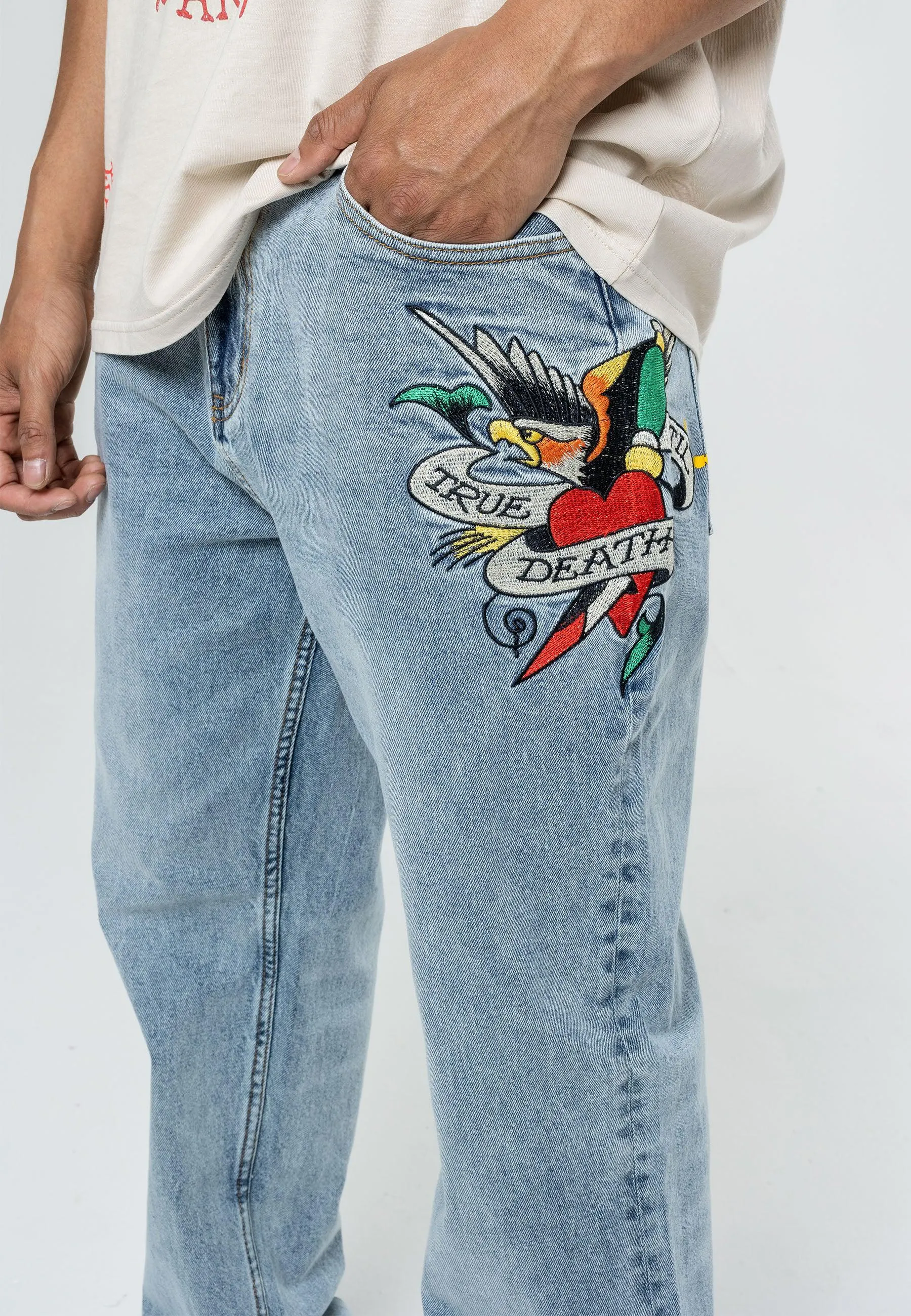 True-Til-Death Tattoo Graphic Jean Denim Pant - Bleach