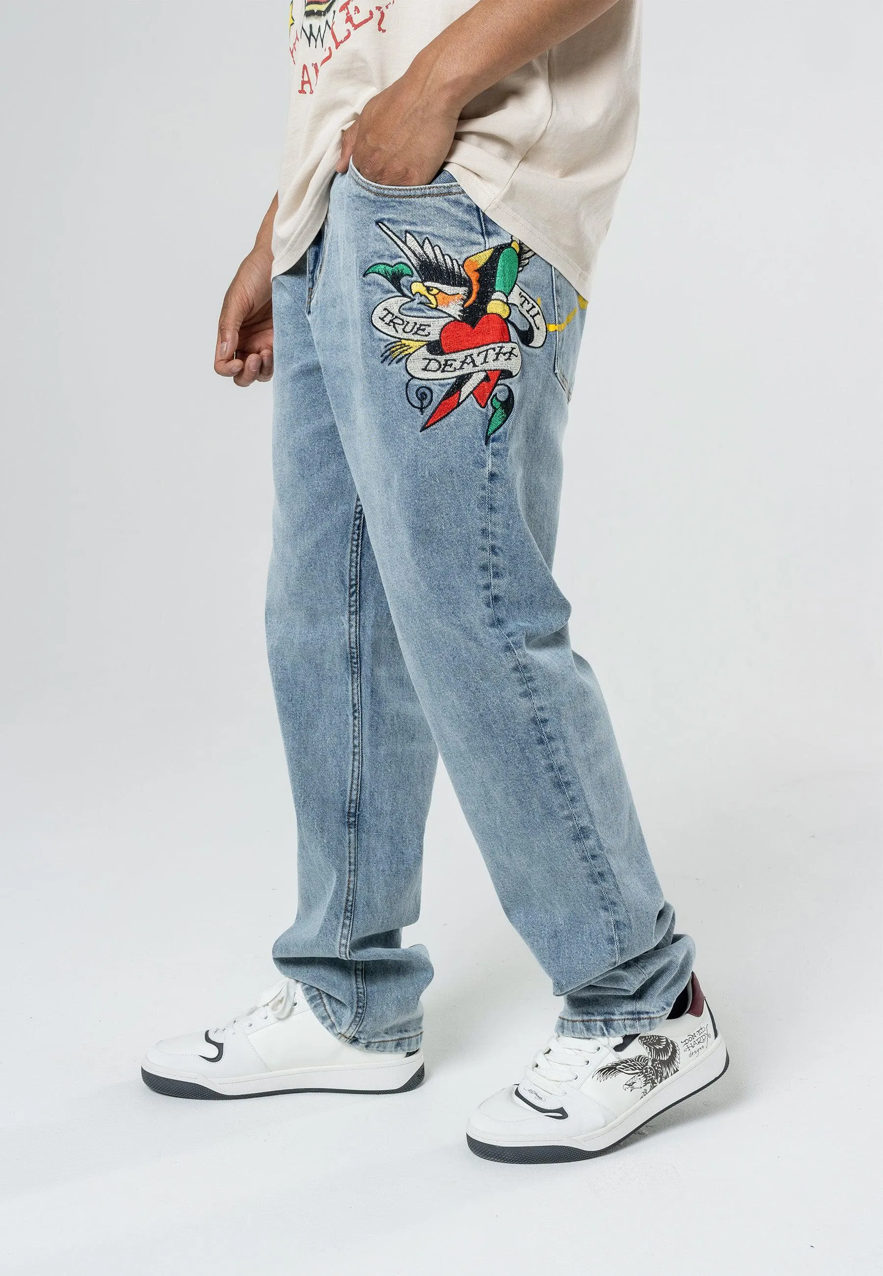 True-Til-Death Tattoo Graphic Jean Denim Pant - Bleach
