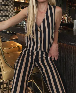 Vicky Vest Top In Sepia Stripe