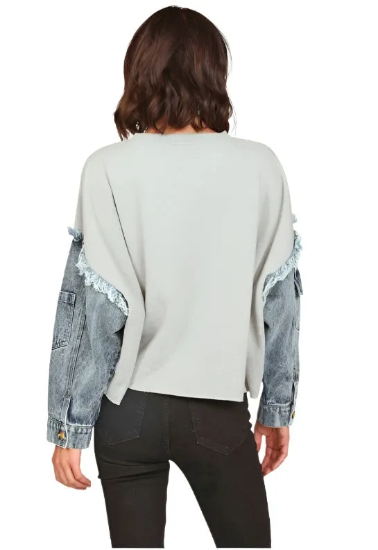 Vintage Havana Fleece with Denim Tencel Combo Crewneck CC9910