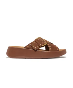 Womens Fitflop Shoes Fitflop F-Mode Buckle Stud Suede Flatform Cross Slide Brown