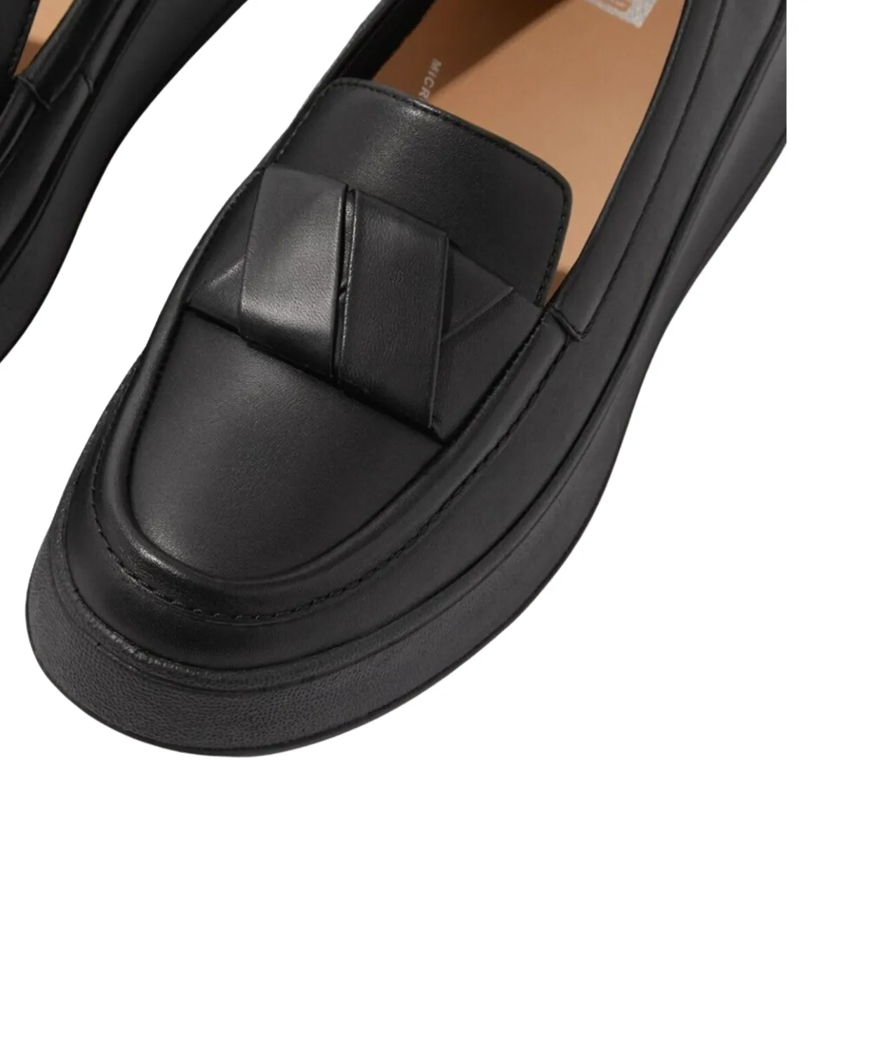 Womens Fitflop Shoes FitFlop F-mode Folded-Leather Flatform Loafers Black