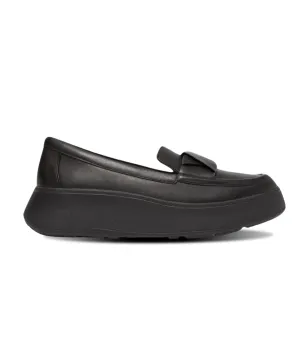 Womens Fitflop Shoes FitFlop F-mode Folded-Leather Flatform Loafers Black