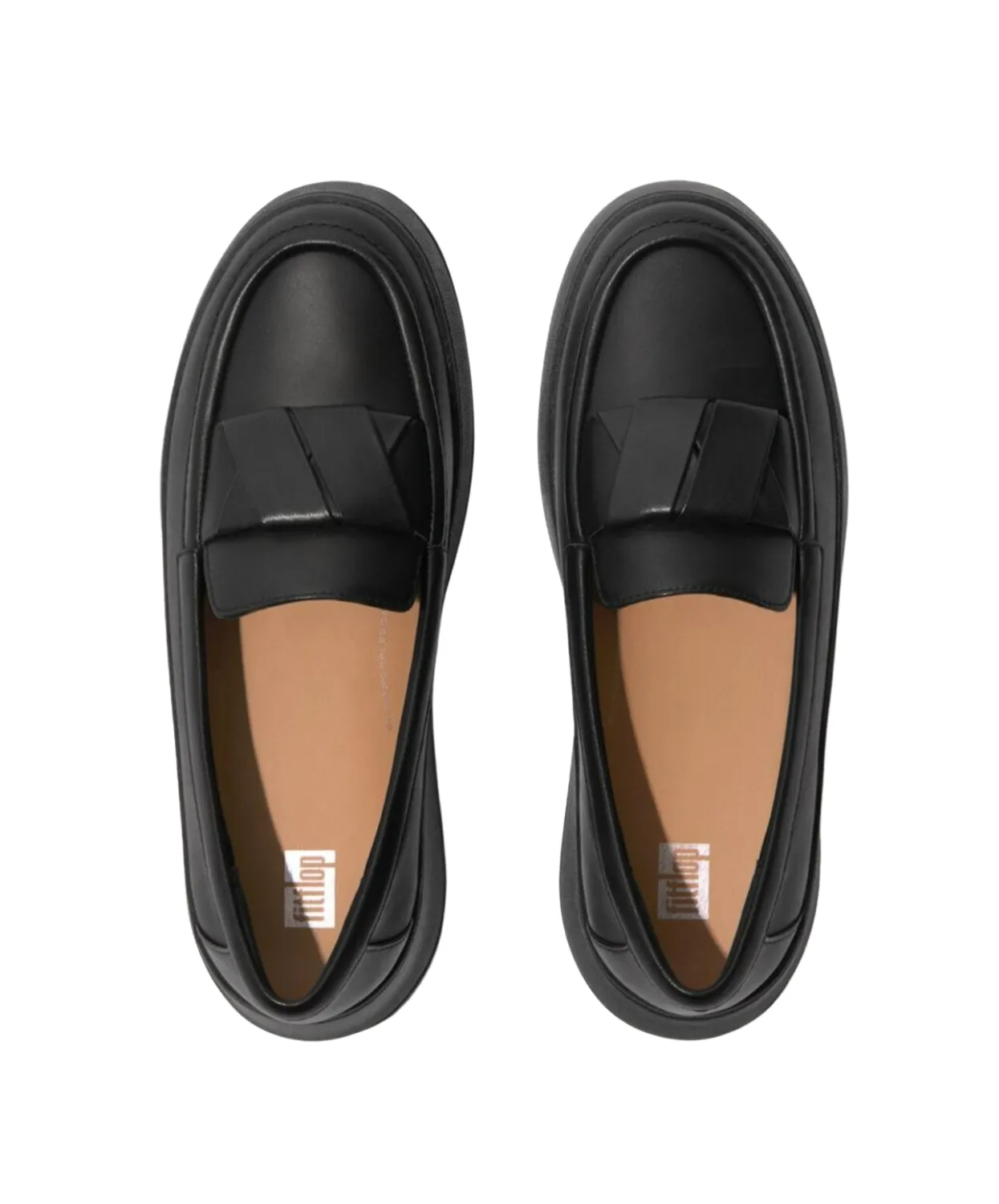 Womens Fitflop Shoes FitFlop F-mode Folded-Leather Flatform Loafers Black