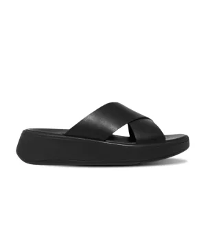 Womens Fitflop Shoes FitFlop F-Mode Leather Flatform Cross Slides Black