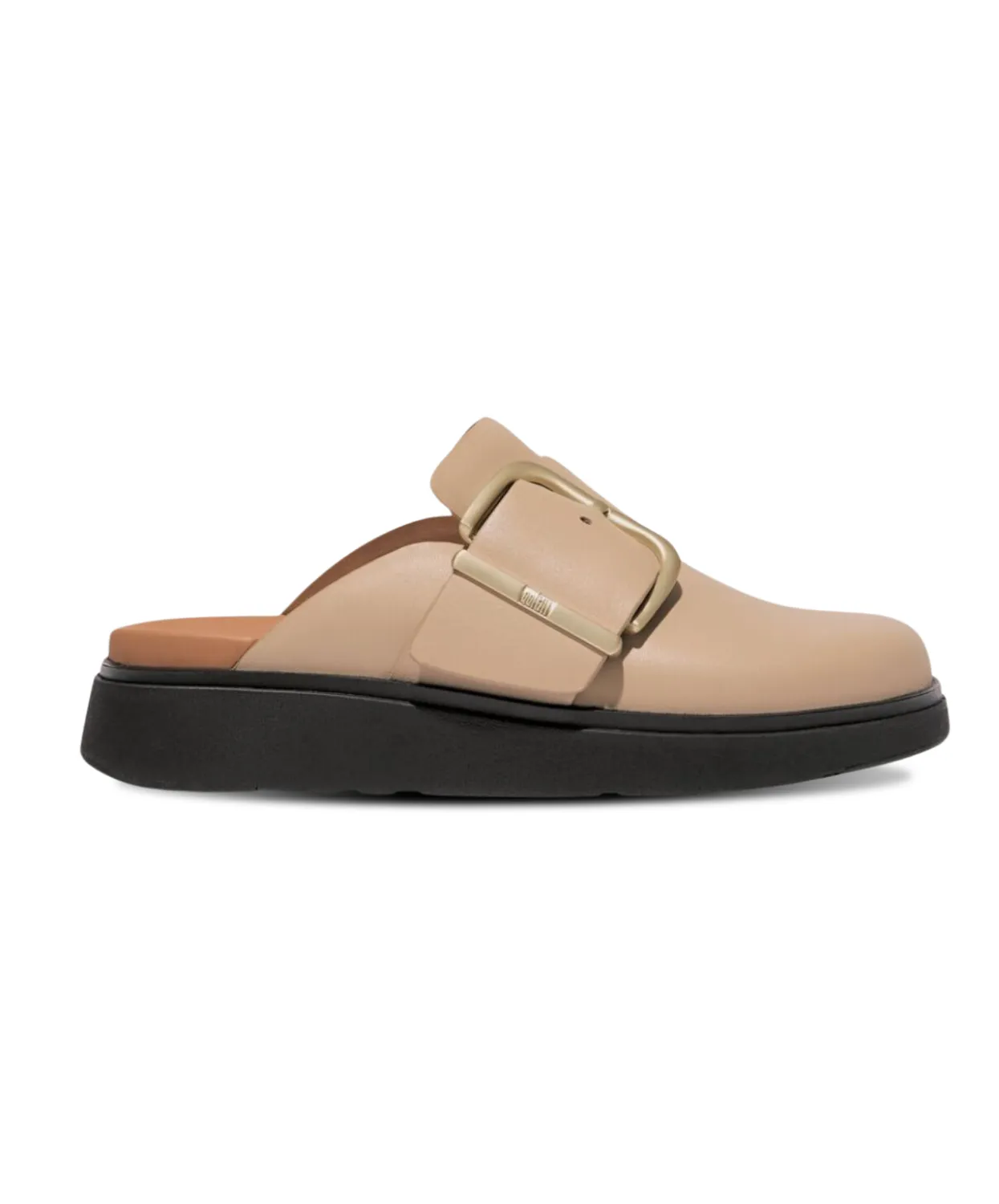 Womens Fitflop Shoes FitFlop Gen-FF Maxi Buckle Leather Mules Latte Beige