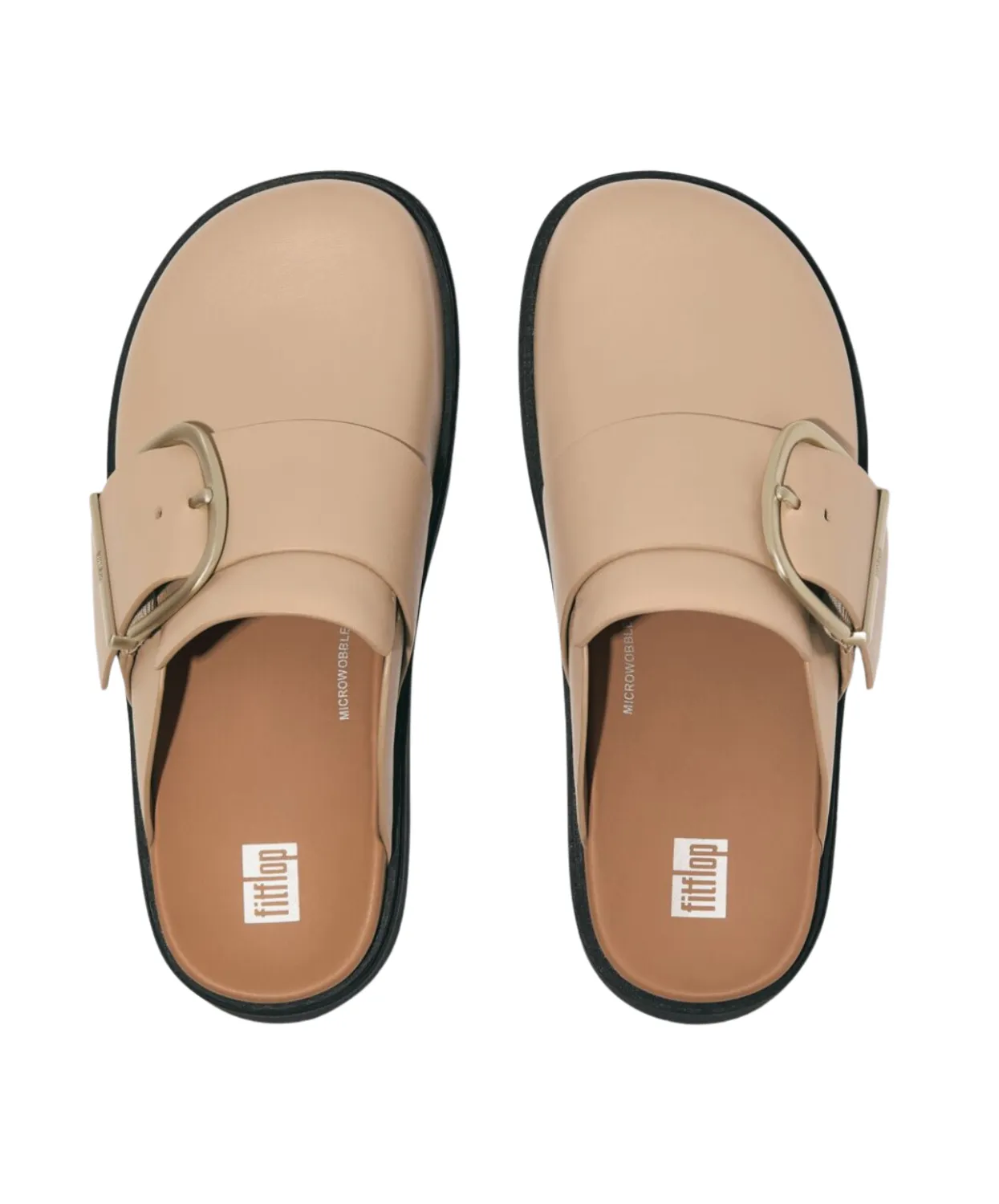 Womens Fitflop Shoes FitFlop Gen-FF Maxi Buckle Leather Mules Latte Beige