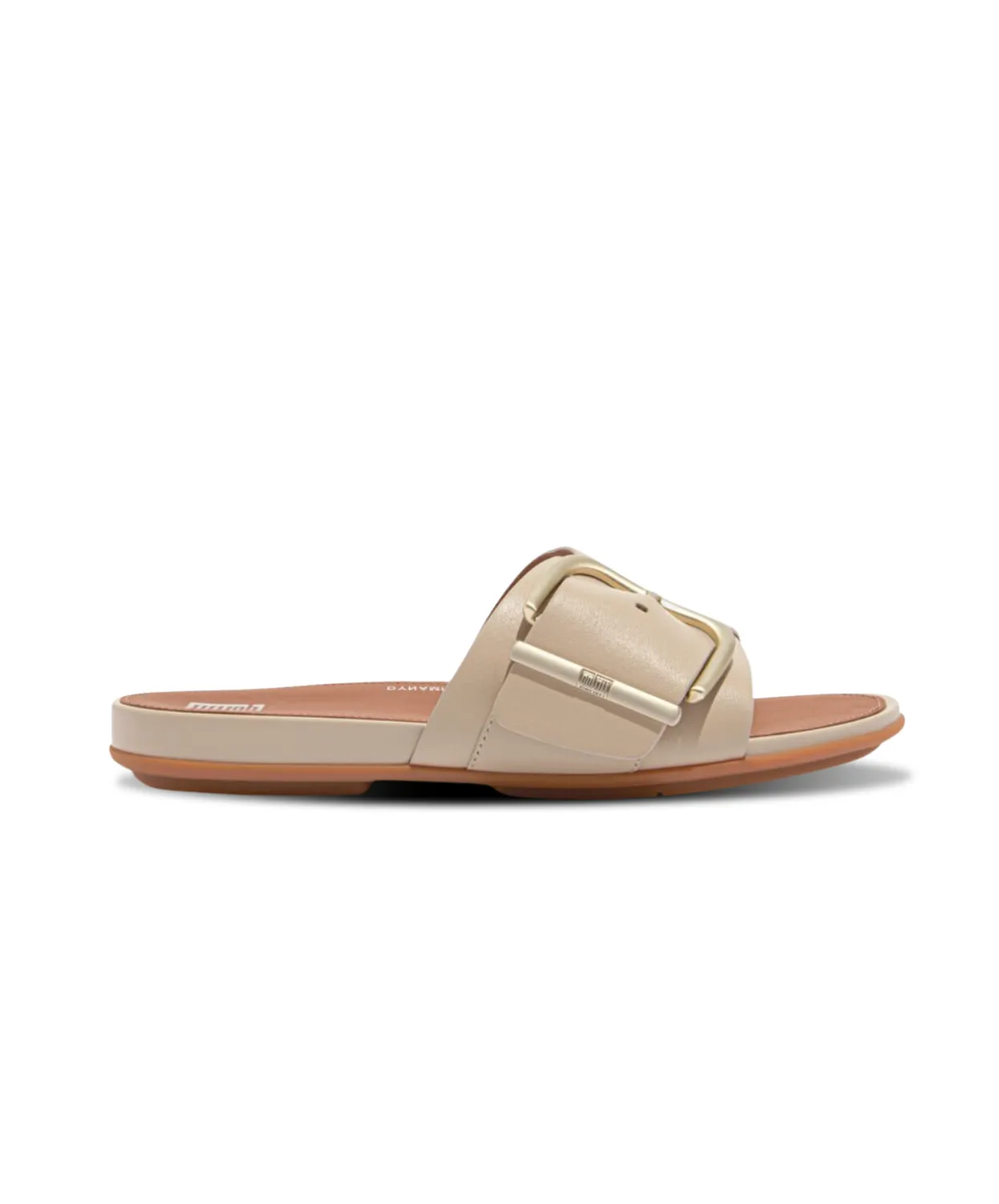 Womens Fitflop Shoes Fitflop Gracie Maxi Buckle Leather Slides Stone Beige