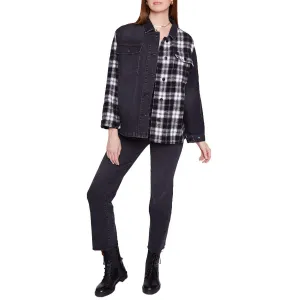 Womens Mixed Media Plaid Denim Jacket