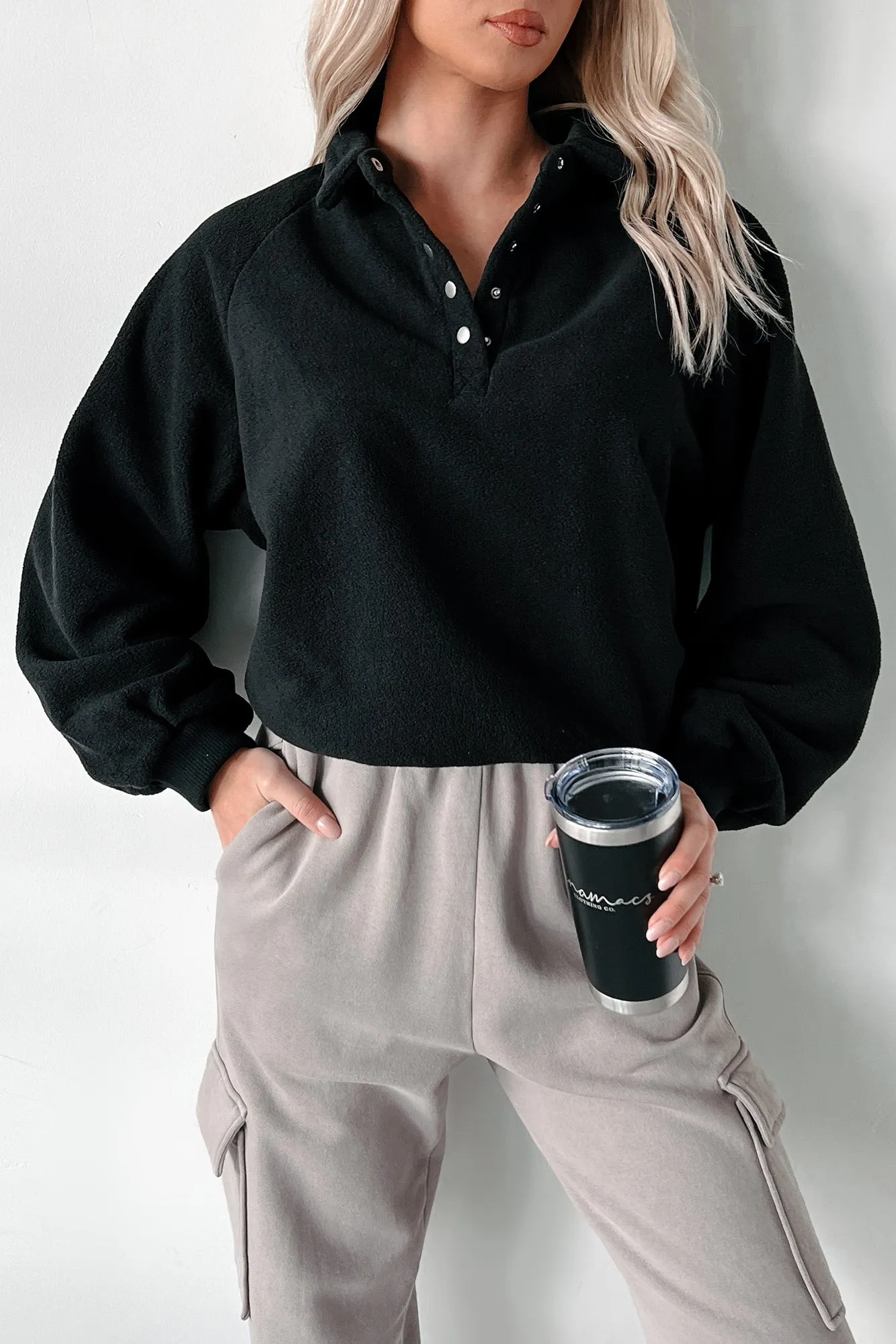 Working Remotely Fleece Pullover Top (Black)