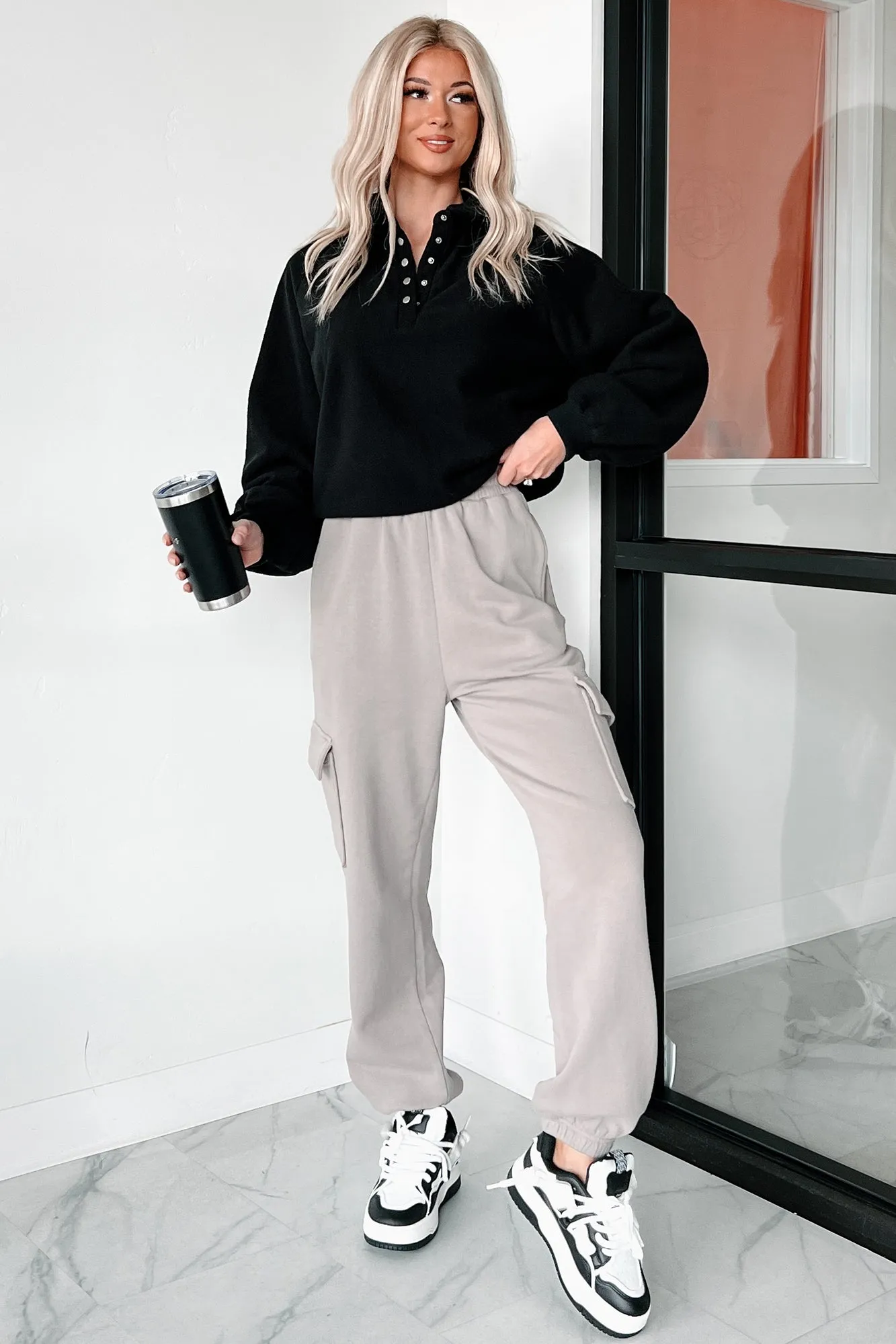 Working Remotely Fleece Pullover Top (Black)