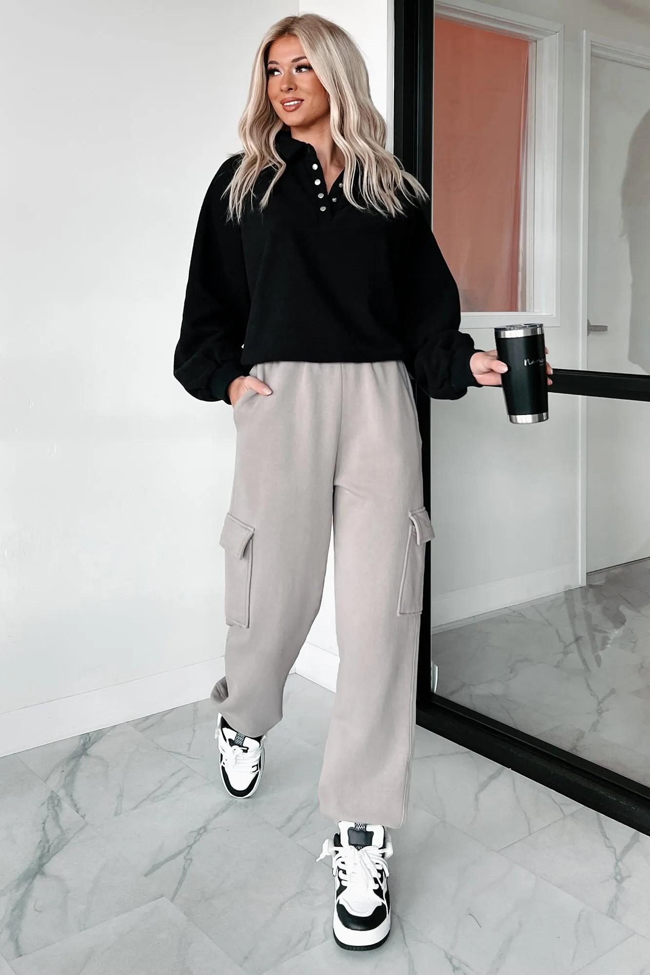 Working Remotely Fleece Pullover Top (Black)