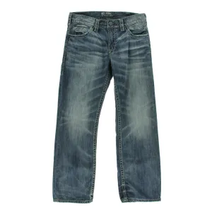 Zac Mens Whisker Wash Distressed Straight Leg Jeans